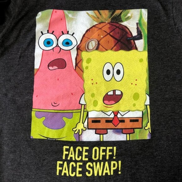 Spongebob & Patrick Face Off! Charcoal Long Sleeve Unisex Shirt Size Small - Picture 2 of 8